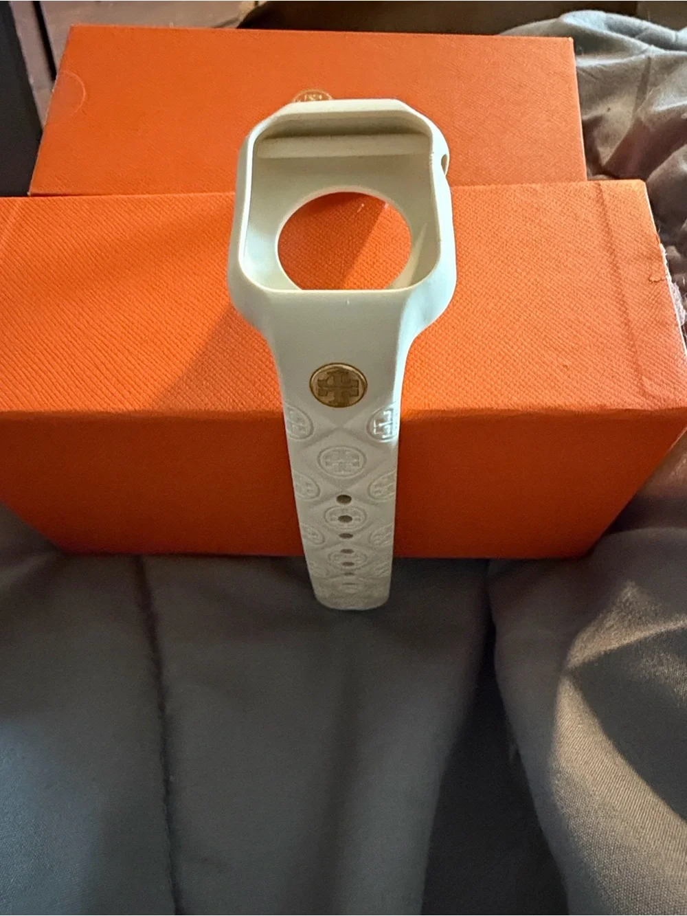 Tory Burch White Silicone Apple Watch Case & Band with Gold Logo